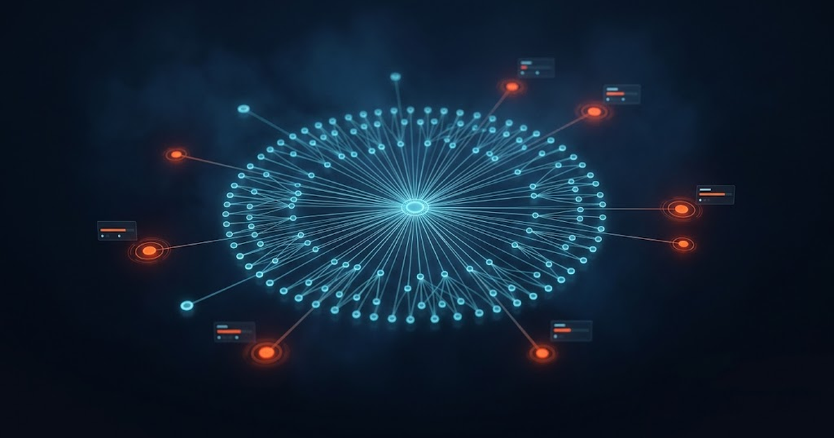 Mapa de ativos expostos de uma empresa na internet, com pontos de entrada destacados